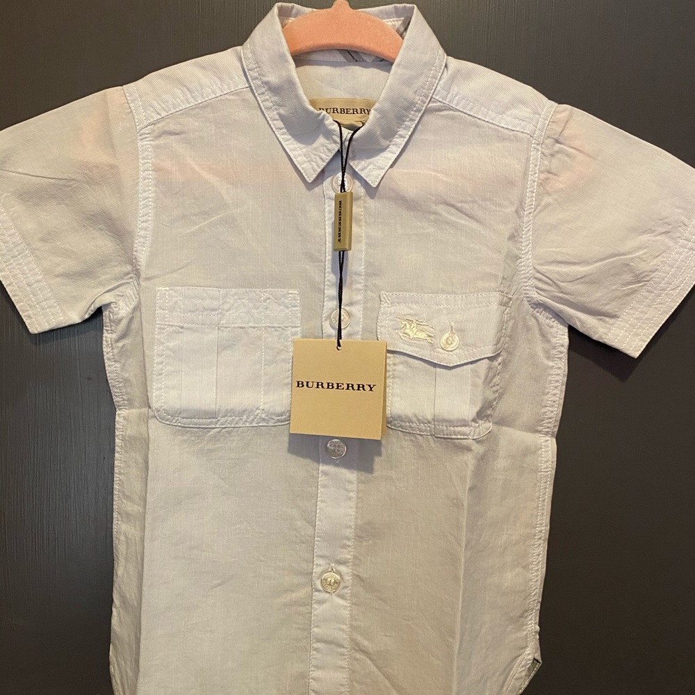 NWT Infant Boy Burberry Blue Button Up Sz 12Mos